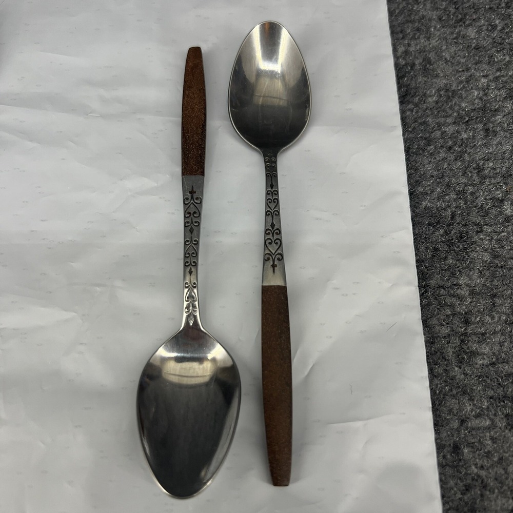 Vtg Interpur INR2 Stainless 2 Teaspoons Brown Synthetic 6 3/4" Handle Flatware